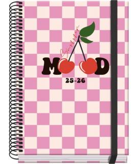 Dohe Cherry Agenda Escolar 25/26 Espiral A5 - Semana Vista - Papel 70g/m2 - 4 Hojas de Pegatinas - Cubierta de Carton Plastifica
