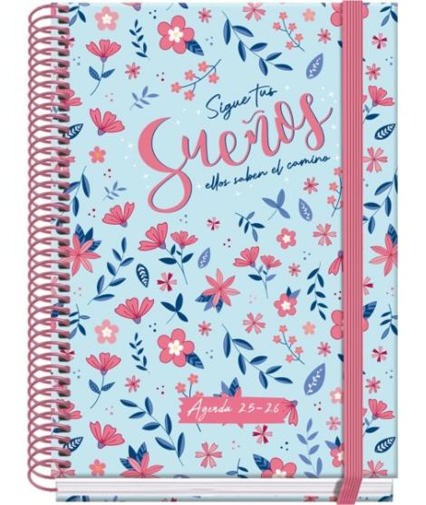 Dohe Blossom Agenda Escolar 25/26 Espiral A5 - Semana Vista - Papel 70g/m2 - 4 Hojas de Pegatinas - Cubierta de Carton Plastific