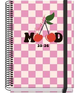 Dohe Cherry Agenda Escolar 25/26 Espiral A5 - Dia Pagina - Papel 70g/m2 - 4 Hojas de Pegatinas - Cubierta de Carton Plastificado