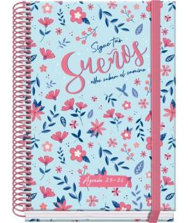 Dohe Blossom Agenda Escolar 25/26 Espiral A5 - Dia Pagina - Papel 70g/m2 - 4 Hojas de Pegatinas - Cubierta de Carton Plastificad