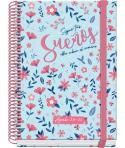 Dohe Blossom Agenda Escolar 25/26 Espiral A5 - Dia Pagina - Papel 70g/m2 - 4 Hojas de Pegatinas - Cubierta de Carton Plastificad