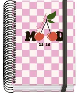 Dohe Cherry Agenda Escolar 25/26 Espiral A6 - Dia Pagina - Papel 70g/m2 - 4 Hojas de Pegatinas - Cubierta de Carton Plastificado
