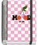 Dohe Cherry Agenda Escolar 25/26 Espiral A6 - Dia Pagina - Papel 70g/m2 - 4 Hojas de Pegatinas - Cubierta de Carton Plastificado