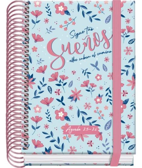 Dohe Blossom Agenda Escolar 25/26 Espiral A6 - Dia Pagina - Papel 70g/m2 - 4 Hojas de Pegatinas - Cubierta de Carton Plastificad