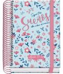 Dohe Blossom Agenda Escolar 25/26 Espiral A6 - Dia Pagina - Papel 70g/m2 - 4 Hojas de Pegatinas - Cubierta de Carton Plastificad