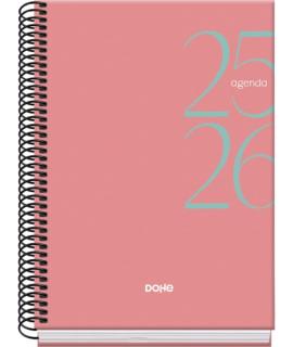 Dohe System Agenda Escolar 25/26 Espiral A5 - Semana Vista - Papel 70g/m2 - Cubierta de Carton Plastificado - Color Rosa