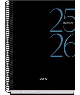 Dohe System Agenda Escolar 25/26 Espiral A5 - Semana Vista - Papel 70g/m2 - Cubierta de Carton Plastificado - Color Negro
