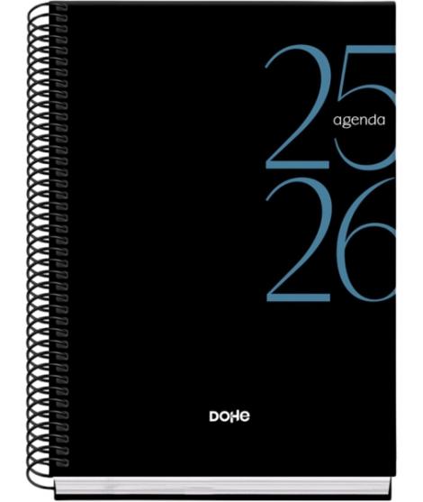 Dohe System Agenda Escolar 25/26 Espiral A5 - Dia Pagina - Papel 70g/m2 - Cubierta de Carton Plastificado - Color Negro