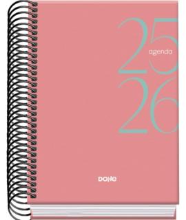 Dohe System Agenda Escolar 25/26 Espiral A6 - Dia Pagina - Papel 70g/m2 - Cubierta de Carton Plastificado - Color Rosa