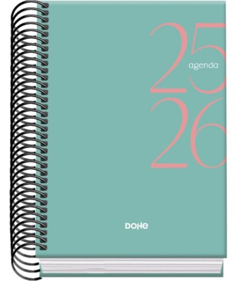 Dohe System Agenda Escolar 25/26 Espiral A6 - Dia Pagina - Papel 70g/m2 - Cubierta de Carton Plastificado - Color Verde