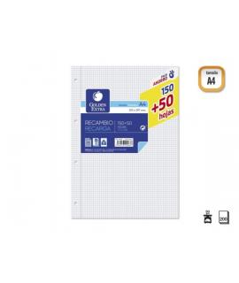 Golden Extra Recambio de 200 Hojas 90gr Cuadricula 4x4 - Formato A4 - 4 Taladros