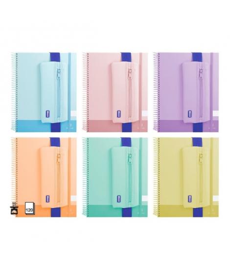 Bismark Pack de Cuaderno Espiral A4 120 Hojas 90grs Cuadricula 5x5 + Portatodo de Neopreno - Hojas Microperforadas - Colores Pas