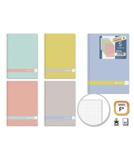 Golden Morandi Pack de 5 Cuadernos Espiral Folio 80 Hojas 90grs Cuadricula 4x4 - Tapa Blanda con Cantos Redondeados - Colores Mo