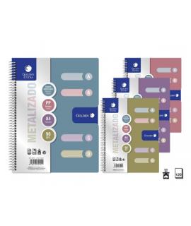 Golden Pack de 6 Cuadernos A4 120 Hojas 90gr Cuadricula 5x5 - 4 Separadores - Tapa Polipropileno - Colores Metalizados Surtidos