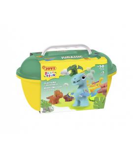 Jovi Play & Fun Cofre Jurassic con 24 Barras de Plastilina 15gr + Modeladores + Recortables - Sin Gluten - Base Vegetal - No se 