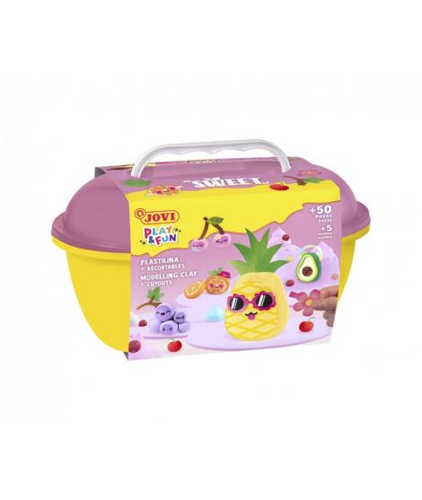 Jovi Play & Fun Cofre Sweet con 24 Barras de Plastilina 15gr + Modeladores + Recortables - Sin Gluten - Base Vegetal - No se Sec