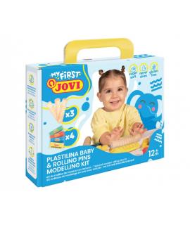 Jovi My First Plastilina Kit de Modelaje con 4 Pastillas de Plastilina 38gr + 3 Rodillos de Madera - Super Blanda - Estimula Cre