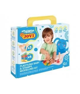 Jovi My First Plastilina Kit de Modelaje con 4 Pastillas de Plastilina 38gr + 3 Estampadores de Madera - Super Blanda - Estimula