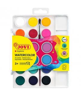 Jovi Pack de 18 Acuarelas en Pastilla 22mm + Pincel - Brillantes - Facilmente Mezclables - Colores Surtidos