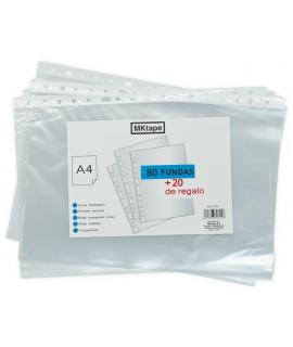 MKtape Pack de 100 Fundas Multitaladro Portadocumentos - Formato A4 - 0.5 Micras - Color Transparente
