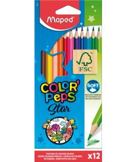 Maped Color´Peps Star Pack de 12 Lapices de Colores Triangulares - Mina Suave - Madera Certificada FSC - Colores Surtidos