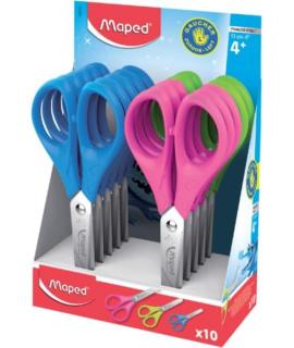 Maped Essentials Zurdos Tijera Escolar Punta Redonda 13cm - Hojas de Acero Inoxidable - Mango de Plastico Simetrico - Colores Su