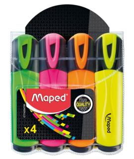 Maped Peps Classic Pack de 4 Marcadores Fluorescentes - Punta Biselada - Trazo de 1 a 5mm - Ideal para Subrayar y Resaltar - Col