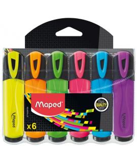Maped Peps Classic Pack de 6 Marcadores Fluorescentes - Punta Biselada - Trazo de 1 a 5mm - Ideal para Subrayar y Resaltar - Col