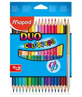 Maped Color´Peps Duo Pack de 18 Lapices Bicolores Triangulares - Doble Punta 2.9mm - Madera Certificada FSC - Colores Surtidos