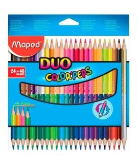 Maped Color´Peps Duo Pack de 24 Lapices Bicolores Triangulares - Doble Punta 2.9mm - Madera Certificada FSC - Colores Surtidos