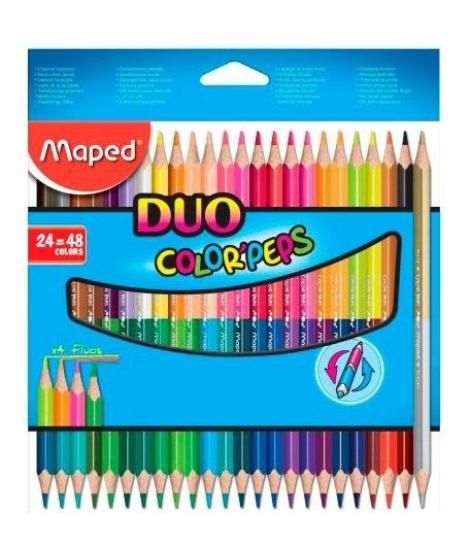 Maped Color´Peps Duo Pack de 24 Lapices Bicolores Triangulares - Doble Punta 2.9mm - Madera Certificada FSC - Colores Surtidos