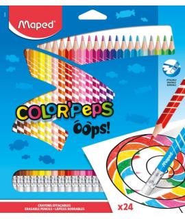 Maped Color´Peps Oops Pack de 24 Lapices de Colores Borrables - Mina 2.9mm - Con Goma de Borrar - Sin Madera - Colores Surtidos
