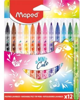Maped Jungle Mini Cute Pack de 12 Rotuladores con Punta Media Bloqueada 2.8mm - Tinta Lavable - Colores Surtidos