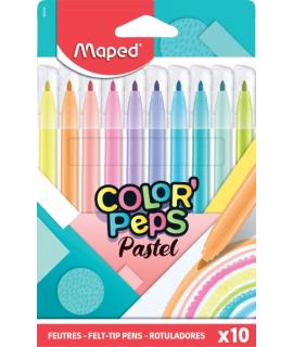 Maped Color´Peps Pastel Pack de 10 Rotuladores con Punta Media Bloqueada 2.8mm - Tinta Lavable - Colores Pastel Surtidos