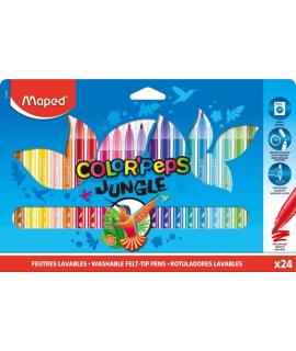 Maped Color´Peps Jungle Pack de 24 Rotuladores con Punta Media Bloqueada 2mm - Ojival, Suave y Flexible - Tinta Lavable - Colore