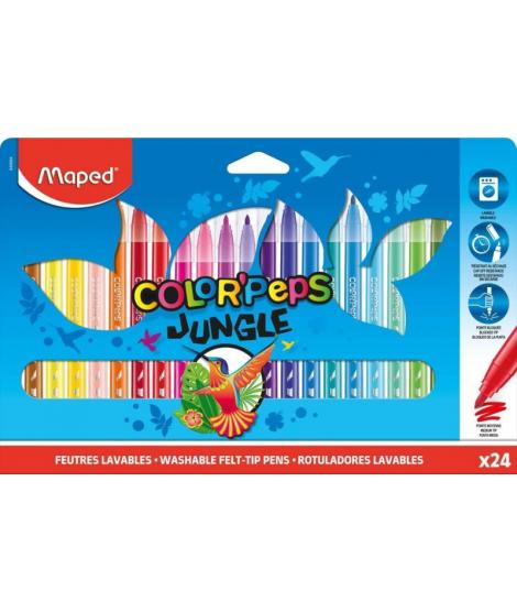 Maped Color´Peps Jungle Pack de 24 Rotuladores con Punta Media Bloqueada 2mm - Ojival, Suave y Flexible - Tinta Lavable - Colore