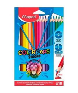 Maped Color´Peps Strong Pack de 18 Lapices Triangulares de Colores - Mina 3,2mm - Sin Madera - Punta Ultra Resistente - Colores 