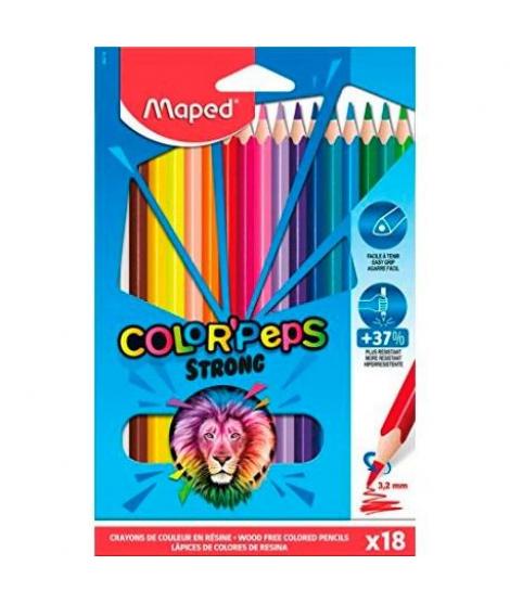 Maped Color´Peps Strong Pack de 18 Lapices Triangulares de Colores - Mina 3,2mm - Sin Madera - Punta Ultra Resistente - Colores 