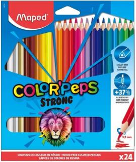Maped Color´Peps Strong Pack de 24 Lapices Triangulares de Colores - Mina 3,2mm - Sin Madera - Punta Ultra Resistente - Colores 
