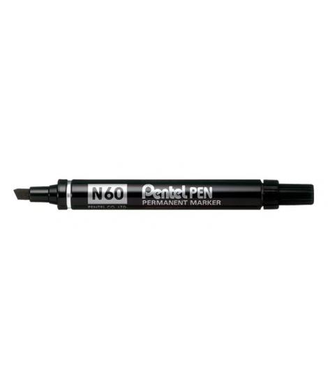 Pentel Pen N60 Rotulador Permanente - Punta Biselada Resistente y Duradera - Resistente a Agua y Luz - Color Negro