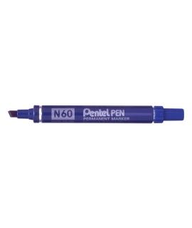 Pentel Pen N60 Rotulador Permanente - Punta Biselada Resistente y Duradera - Resistente a Agua y Luz - Color Azul