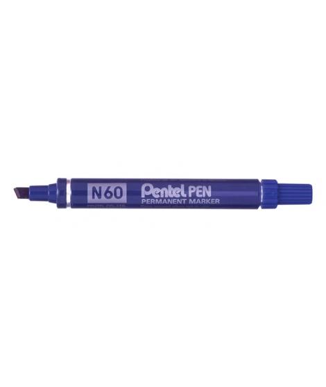 Pentel Pen N60 Rotulador Permanente - Punta Biselada Resistente y Duradera - Resistente a Agua y Luz - Color Azul