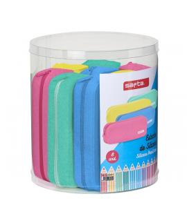 Safta Conjunto 8 Estuches - Silicona con Purpurina - Cuadrados - 27x23cm - Colores Surtidos