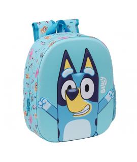 Safta Bluey Mochila 3D - Asa de Mano - Portabotellas Lateral - 27x33x10cm - Color Azul Claro