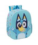 Safta Bluey Mochila 3D - Asa de Mano - Portabotellas Lateral - 27x33x10cm - Color Azul Claro