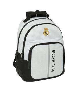 Safta Real Madrid 1ª Equipacion 24/25 Mochila - Adaptable a Carro - 2 Compartimentos - Asa de Mano - 32x42x15cm - Color Blanco/N
