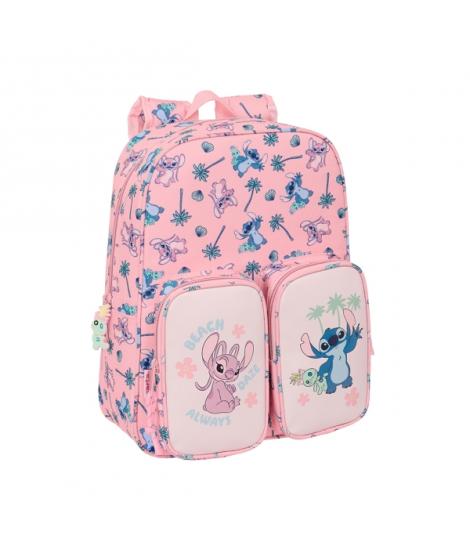 Safta Stitch Beach Mochila Infantil Bolsillos - Adaptable a Carro - Asa de Mano - 26x34x11cm - Color Rosa