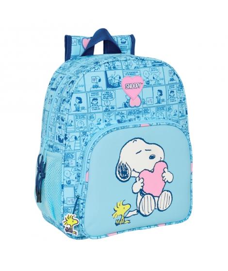 Safta Snoopy Love Mochila Infantil - Adaptable a Carro - Asa de Mano - 32x38x12cm - Color Azul Claro