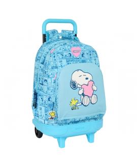Safta Snoopy Love Mochila con Carro Integrado - Extraible para Facilitar su Limpieza - Base Reforzada - Asa Extraible - 33x45x22