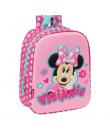 Safta Minnie Mouse Mochila Guarderia 3D - Asa de Mano - Compartimento Principal con Cremallera - 22x27x10cm - Color Rosa